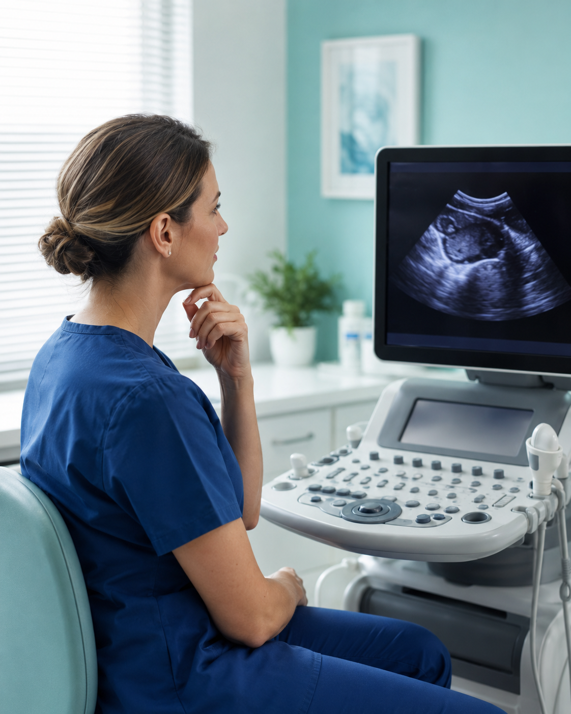 Endometriozis tanısı için ultrason görüntüsünü değerlendiren sağlık profesyoneli