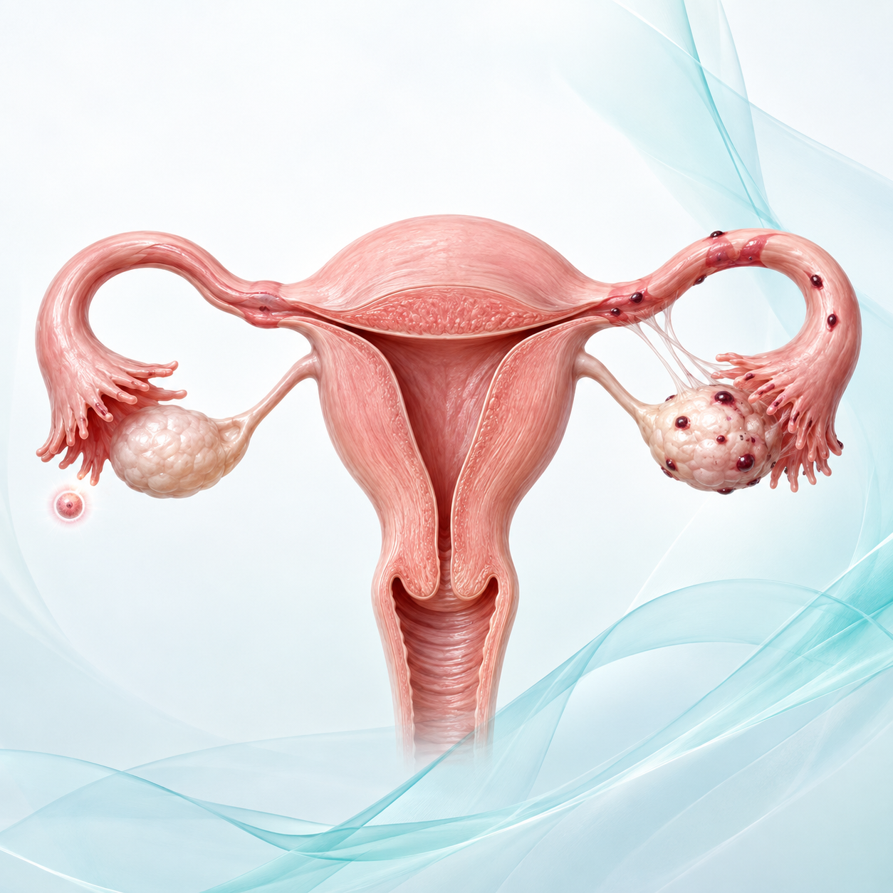Endometriozisin yumurtalık ve tüpler üzerindeki olası etkilerini gösteren tıbbi görsel